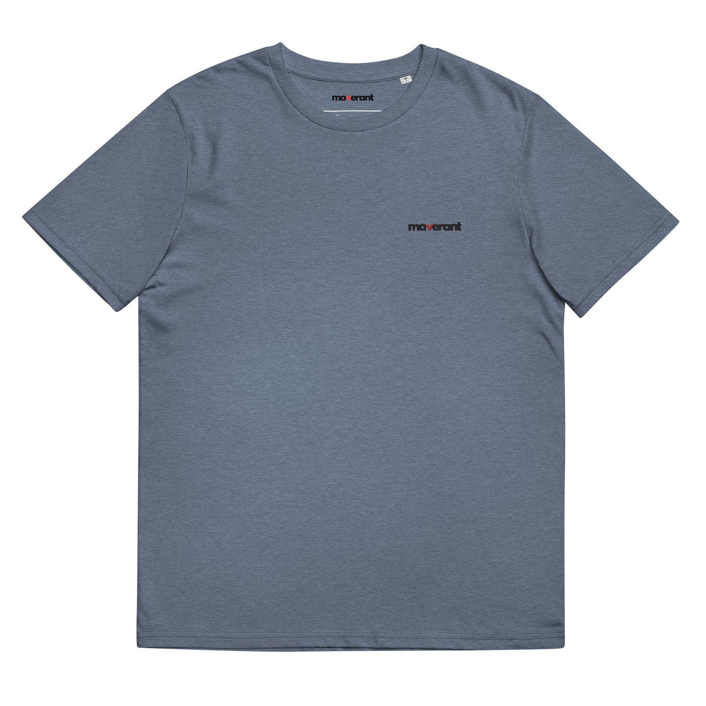 T-shirt in cotone organico unisex colore Dark Heather Blu con logo ricamato