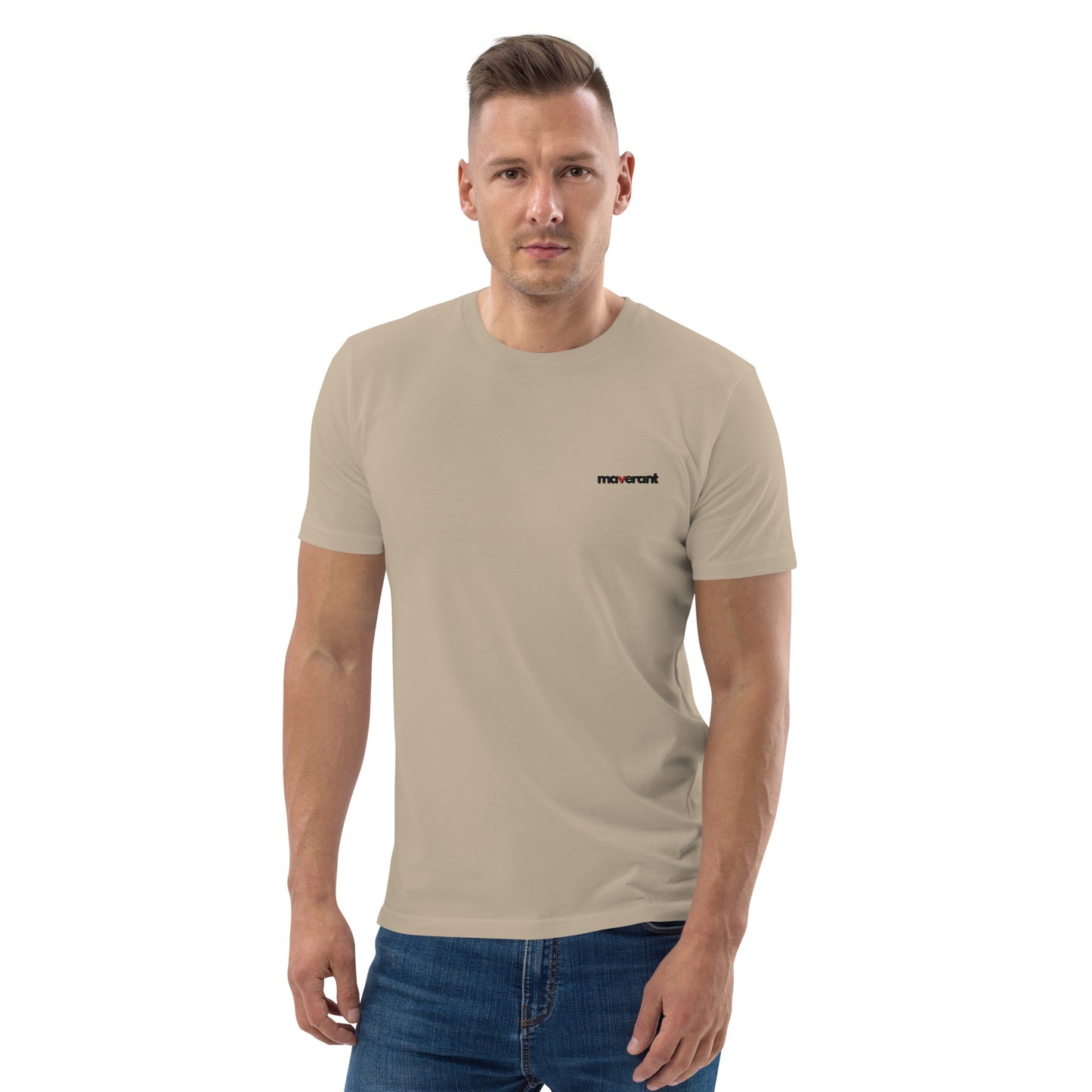T-shirt in cotone organico unisex colore Desert Dust con logo ricamato