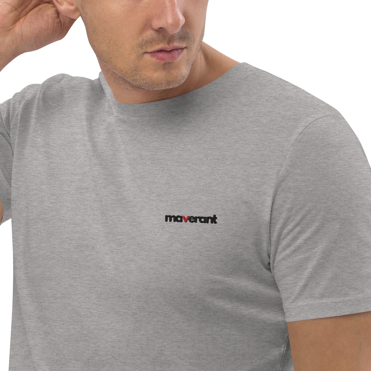 T-shirt in cotone organico unisex colore Heather Grey con logo ricamato